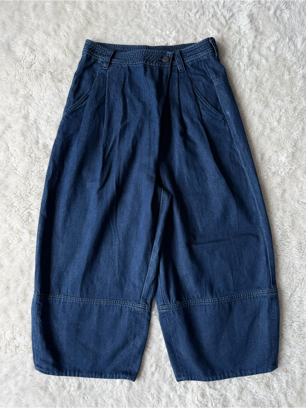 Woman Dark Wash High Rise Barrel Wide Leg Crop Jeans SMALL Boho Streetwear SMALL